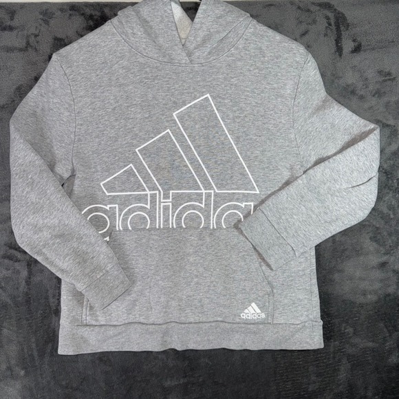 adidas Other - Kids Large Adidas Pullover Hoodie Gray Excellent Fleece Graphic Sweatshirt